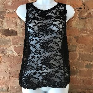 Sabo Skirt Black Sheer Flower Tank With Open Back
